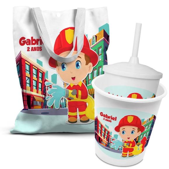 Kit Sacolinha +copo +balde Pipoca Bombeiro