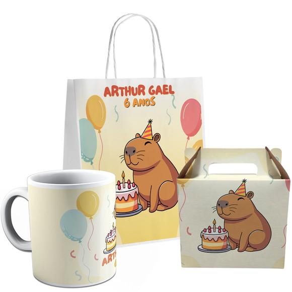 Kit Festa Caneca Caixinha e Sacolinha Capivara