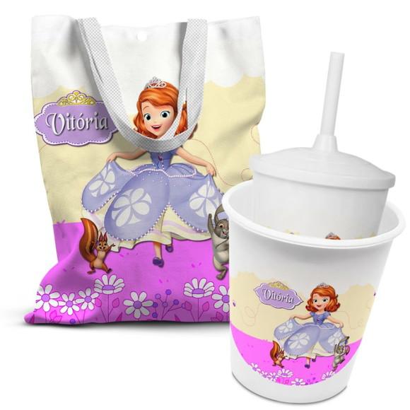 Kit Sacolinha +copo +balde Pipoca Princesa Sofia