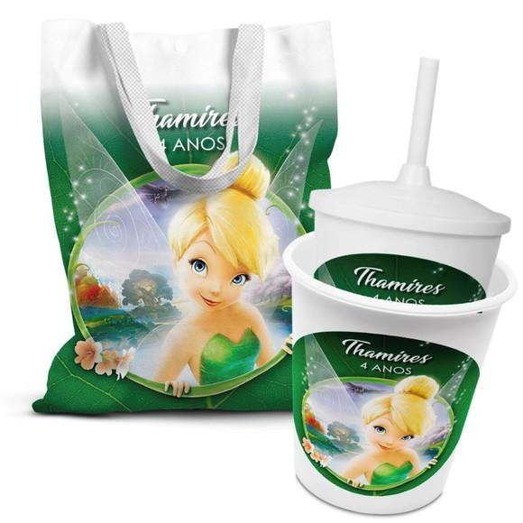 Kit Sacolinha +copo +balde Pipoca Tinker Bell