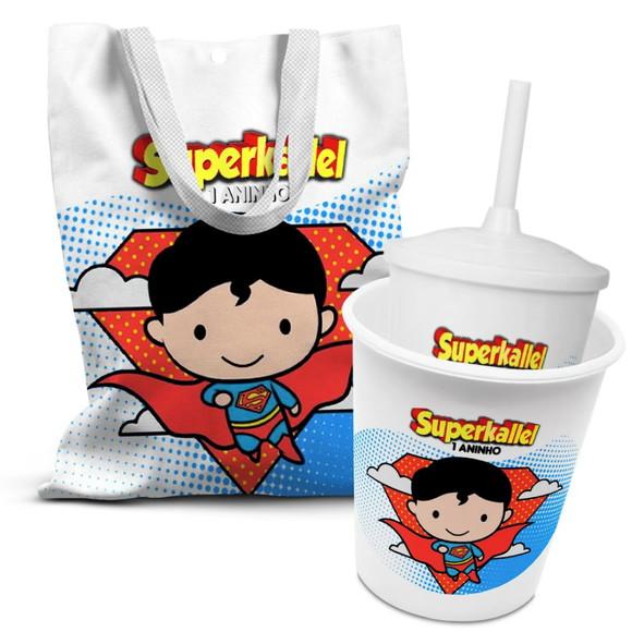 Kit Sacolinha +copo +balde Pipoca Superman