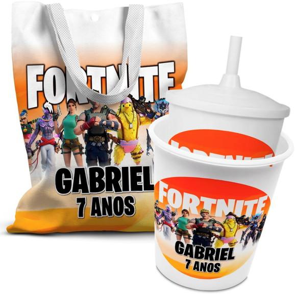 Kit Sacolinha +copo +balde Pipoca Fortnite