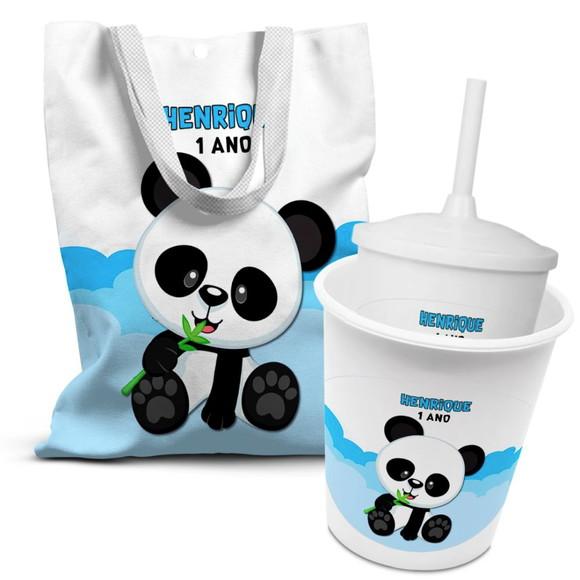 Kit Sacolinha +copo +balde Pipoca Panda