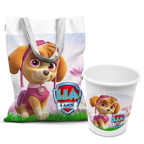Kit Sacolinha +balde Pipoca Patrulha Canina Skye