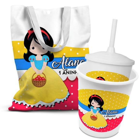 Kit Sacolinha +copo +balde Pipoca Branca de Neve 2