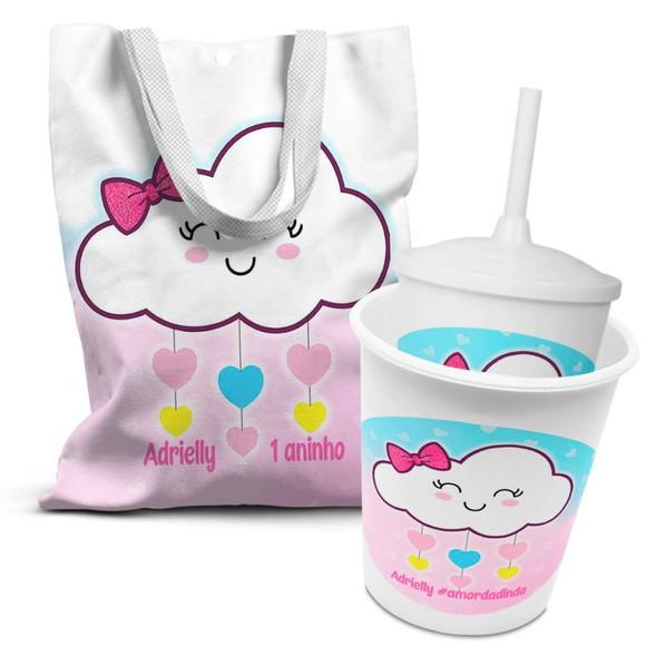 Kit Sacolinha +copo +balde Pipoca Chuva de Amor e Bençãos
