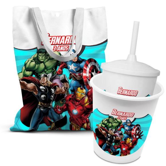 Kit Sacolinha +copo +balde Pipoca Vingadores 2
