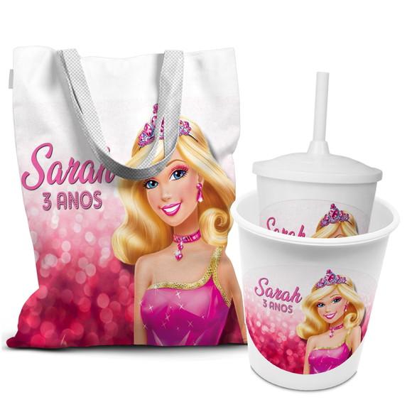 Kit Sacola +copo +balde Festa Barbie Princesa