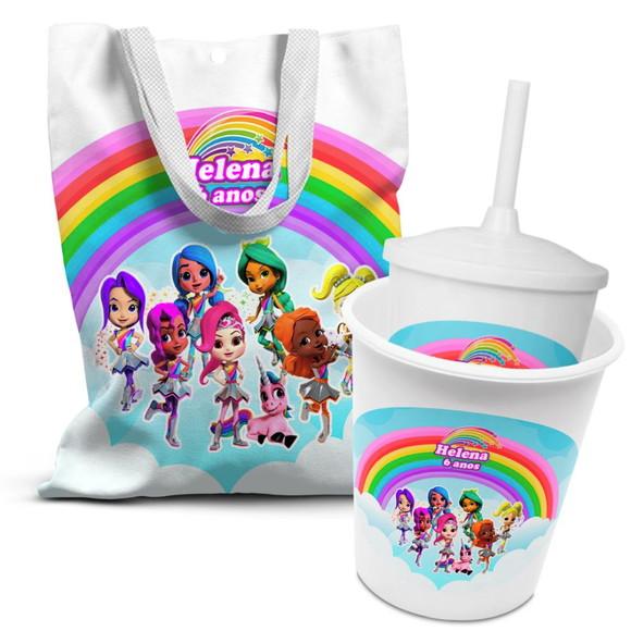 Kit Sacolinha +copo +balde Pipoca Rainbow Rangers