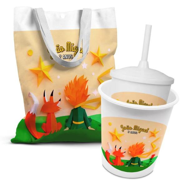 Kit Sacolinha +copo +balde Pipoca Pequeno Príncipe