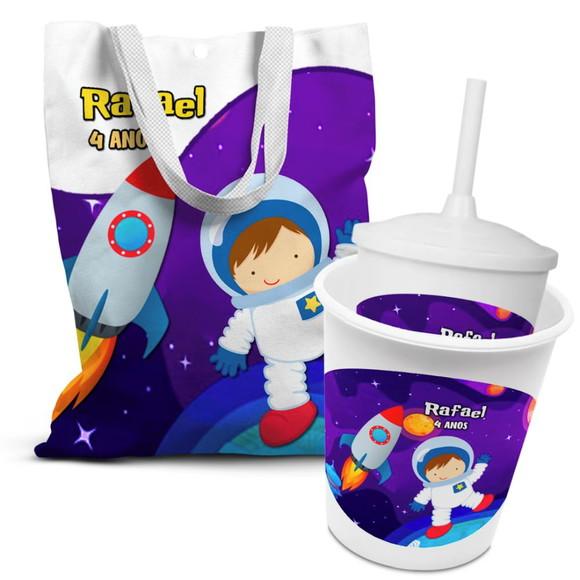 Kit Sacolinha +copo +balde Pipoca Astronauta 2