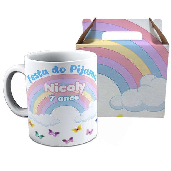 Kit Caneca na Caixinha para Festa Festa do Pijama Arco Iris