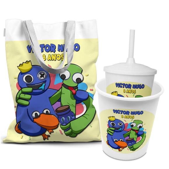 Kit Sacola +copo +balde Festa Rainbow Friends