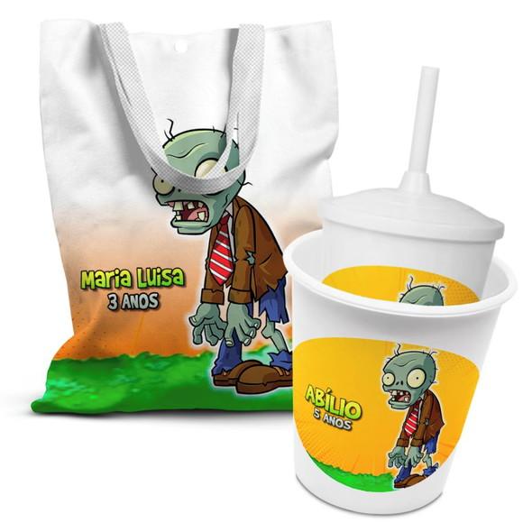 Kit Sacolinha +copo +balde Pipoca Plantas Vs Zumbi 2