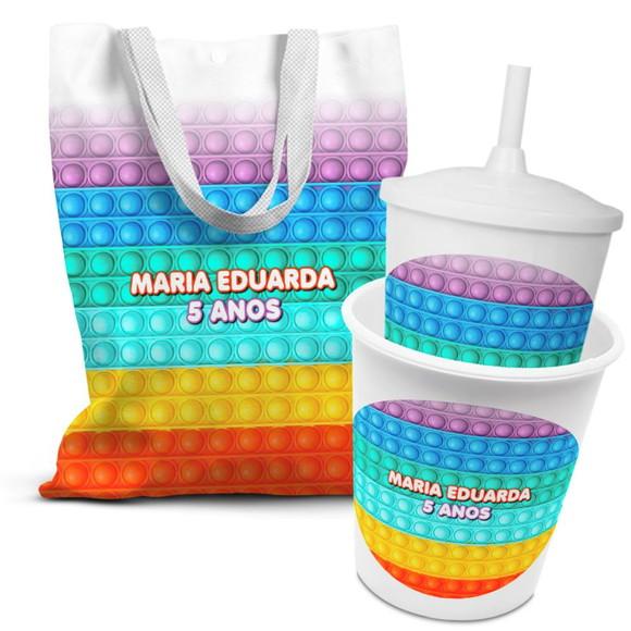 Kit Sacolinha +copo +balde Pipoca Pop It