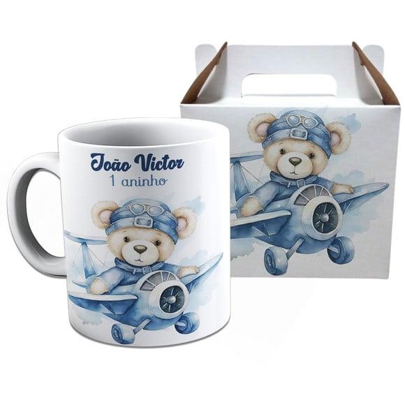 Kit Caneca na Caixinha para Festa Ursinho Aviador