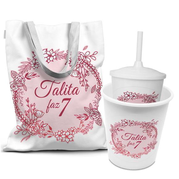 Kit Sacola +copo +balde Festa Vintage Floral