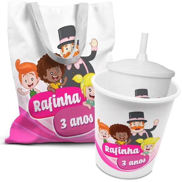 Kit Sacolinha +copo +balde Pipoca Mundo Bita Rosa