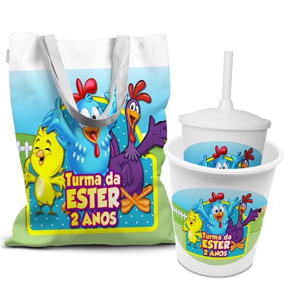 Kit Sacola +copo +balde Festa Galinha Pintadinha 22