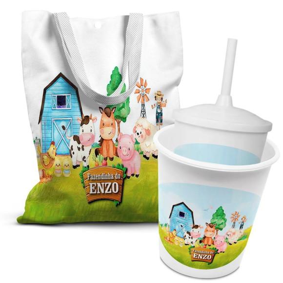 Kit Sacolinha +copo +balde Pipoca Fazendinha 2