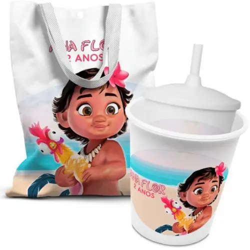 Kit Sacolinha +copo +balde Pipoca Moana Baby