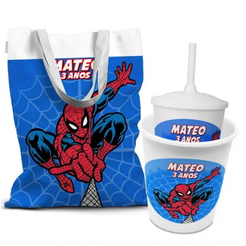 Kit Sacolinha +copo +balde Pipoca Homem Aranha