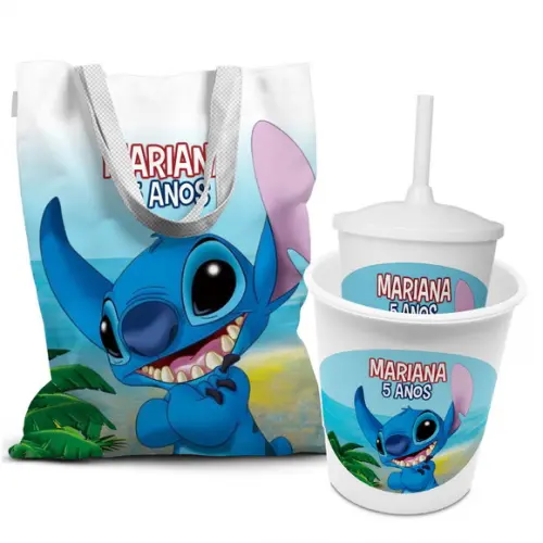 Kit Sacola +copo +balde Festa Stitch