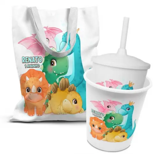 Kit Sacolinha +copo +balde Pipoca Dinossauro Baby