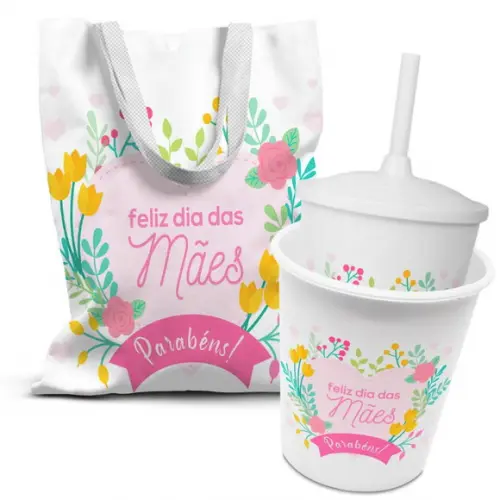 Kit Sacolinha +copo +balde Pipoca Dia das Mães