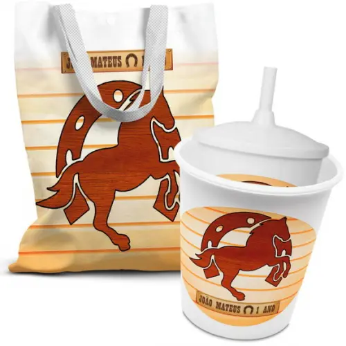 Kit Sacolinha +copo +balde Pipoca Cavalo Haras