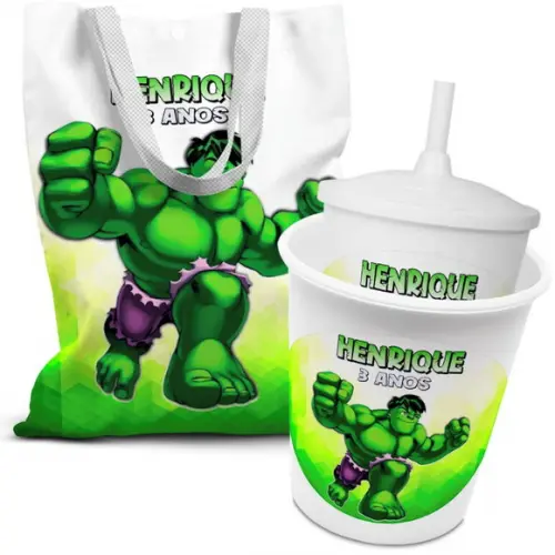 Kit Sacolinha +copo +balde Pipoca Hulk