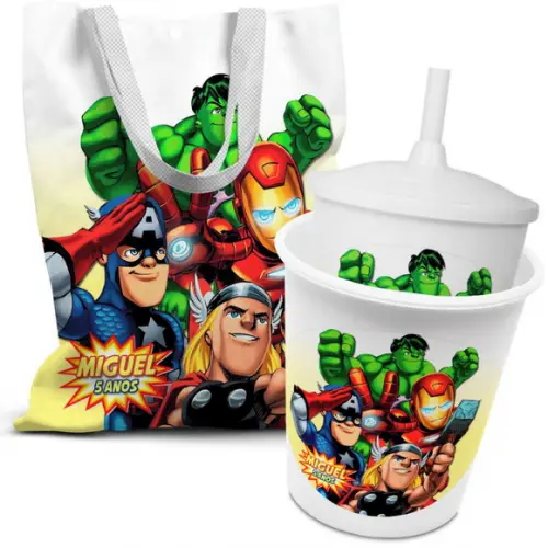 Kit Sacolinha +copo +balde Pipoca Vingadores