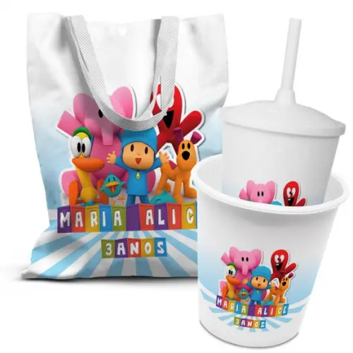Kit Sacolinha +copo +balde Pipoca Pocoyo