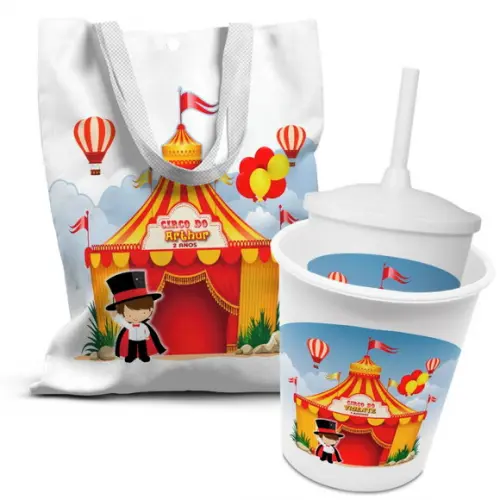 Kit Sacolinha +copo +balde Pipoca Circo
