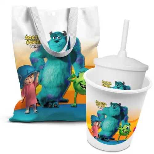 Kit Sacolinha +copo +balde Pipoca Monstros Sa