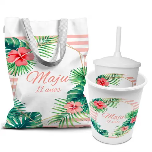 Kit Sacola +copo +balde Festa Tropical
