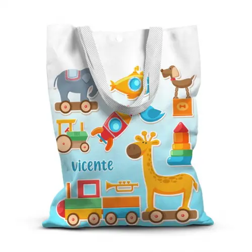 Sacolinha de Tecido para Festa Brinquedos Antigos