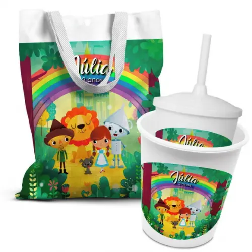 Kit Sacolinha +copo +balde Pipoca Mágico de Oz