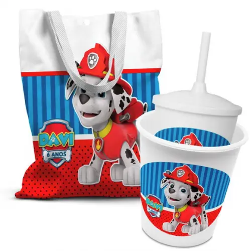 Kit Sacolinha +copo +balde Pipoca Patrulha Canina Marshal
