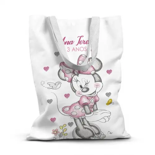 Sacolinha de Tecido para Festa Minnie Rosa Desenhada