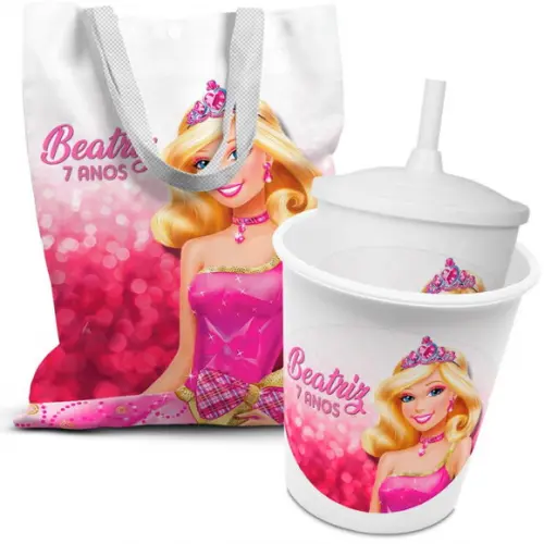 Kit Sacolinha +copo +balde Pipoca Barbie Princesa