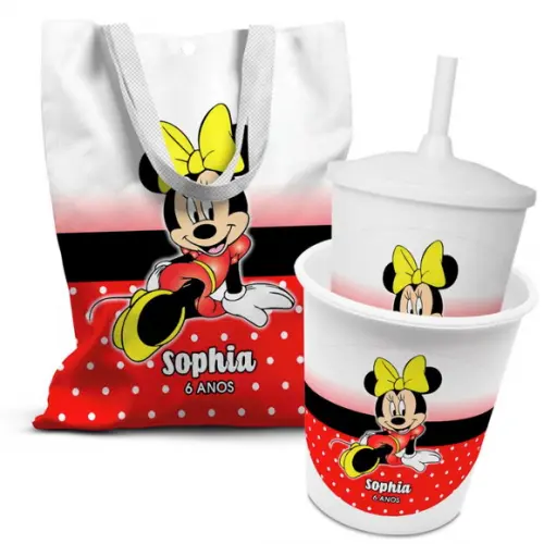 Kit Sacolinha +copo +balde Pipoca Minnie