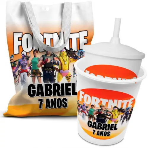 Kit Sacolinha +copo +balde Pipoca Fortnite