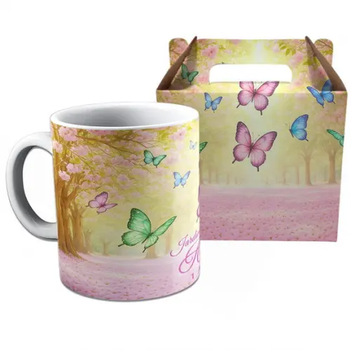 Kit Caneca na Caixinha para Festa Jardim das Borboletas
