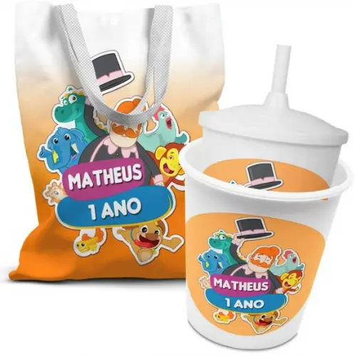 Kit Sacolinha +copo +balde Pipoca Mundo Bita e os Animais