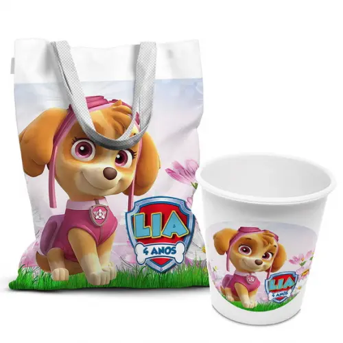 Kit Sacolinha +balde Pipoca Patrulha Canina Skye