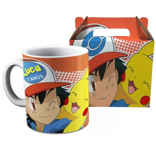 Kit Caneca na Caixinha para Festa Pokemon Pikachu