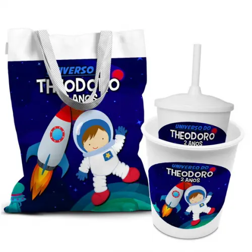 Kit Sacola +copo +balde Festa Astronauta x