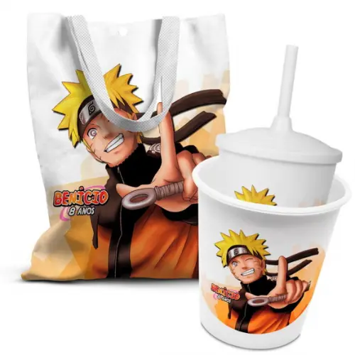 Kit Sacolinha +copo +balde Pipoca Naruto