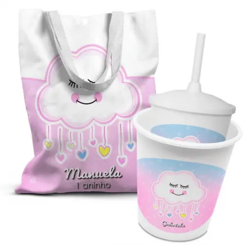 Kit Sacolinha +copo +balde Pipoca Chuva de Amor e Bençãos 2